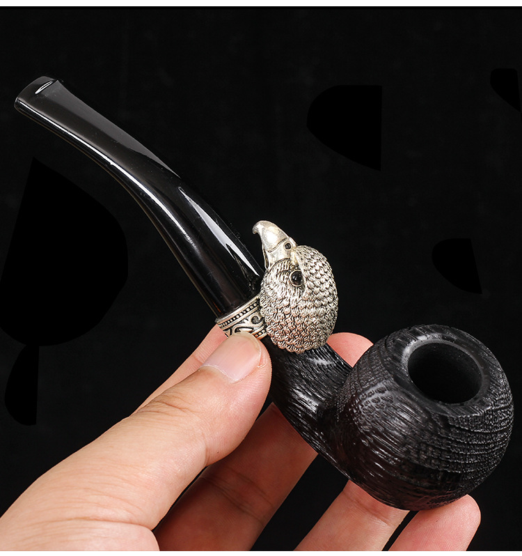 高档橡木烟斗带鹰头装饰男士烟丝用手工老式过滤便携创意实木烟斗