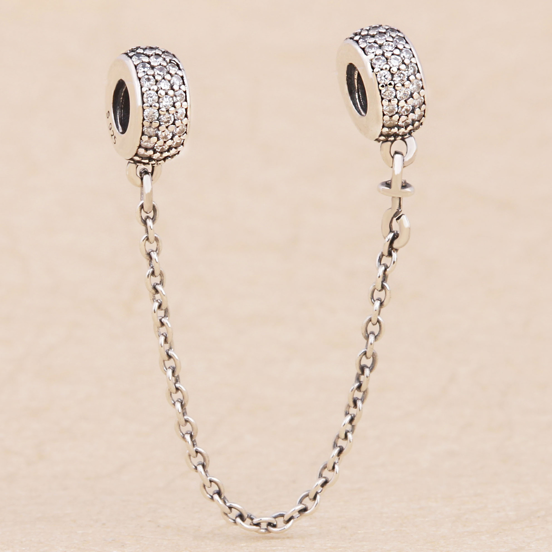 潘家白铜安全链 欧美热销手链diy镶钻灵感启示锆石固定链子批发