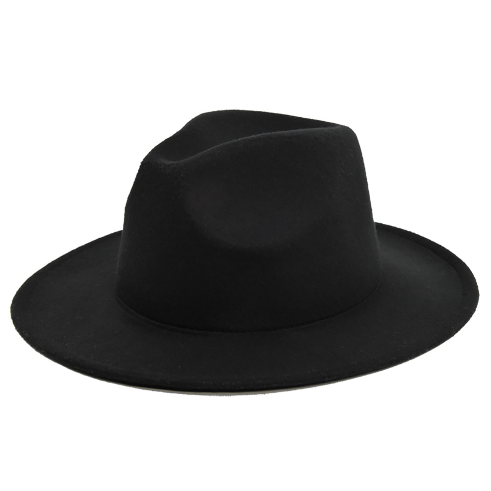 Fashion Fedora Hat Woolen Hat Women's Spring, Autumn and Winter Woolen Vintage Broad-Brimmed Hat Black Top Hat European and American Fedora Hat