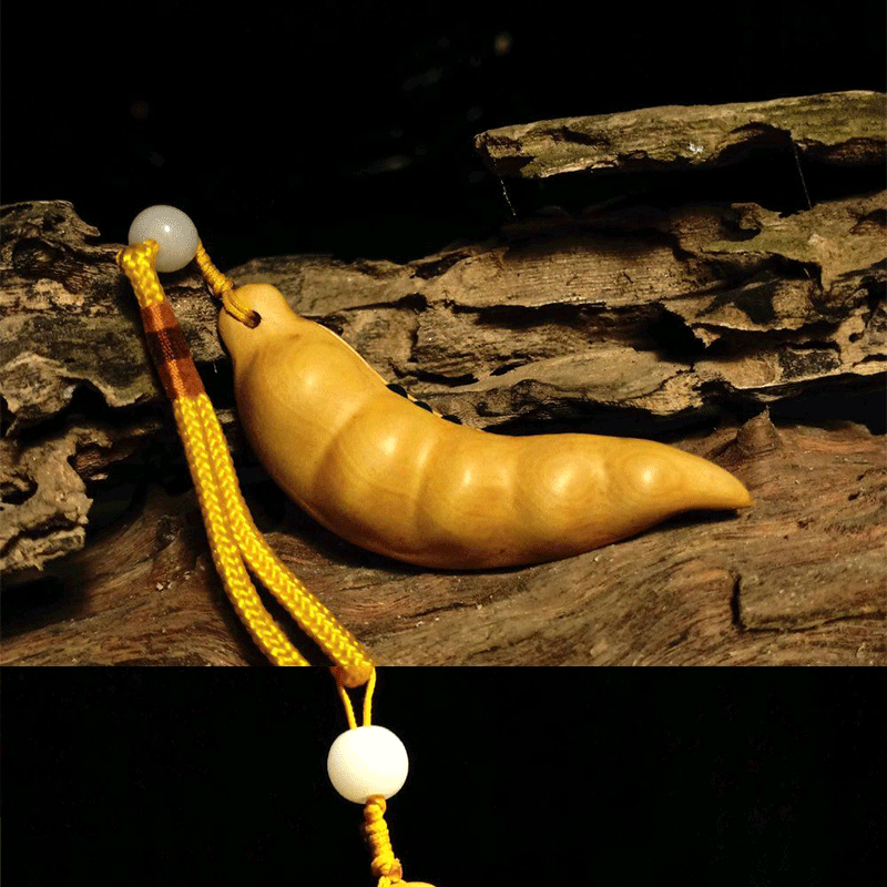 纯手工黄杨木手把件四季平安豆文玩工艺品四季豆木雕豆角手捻挂件