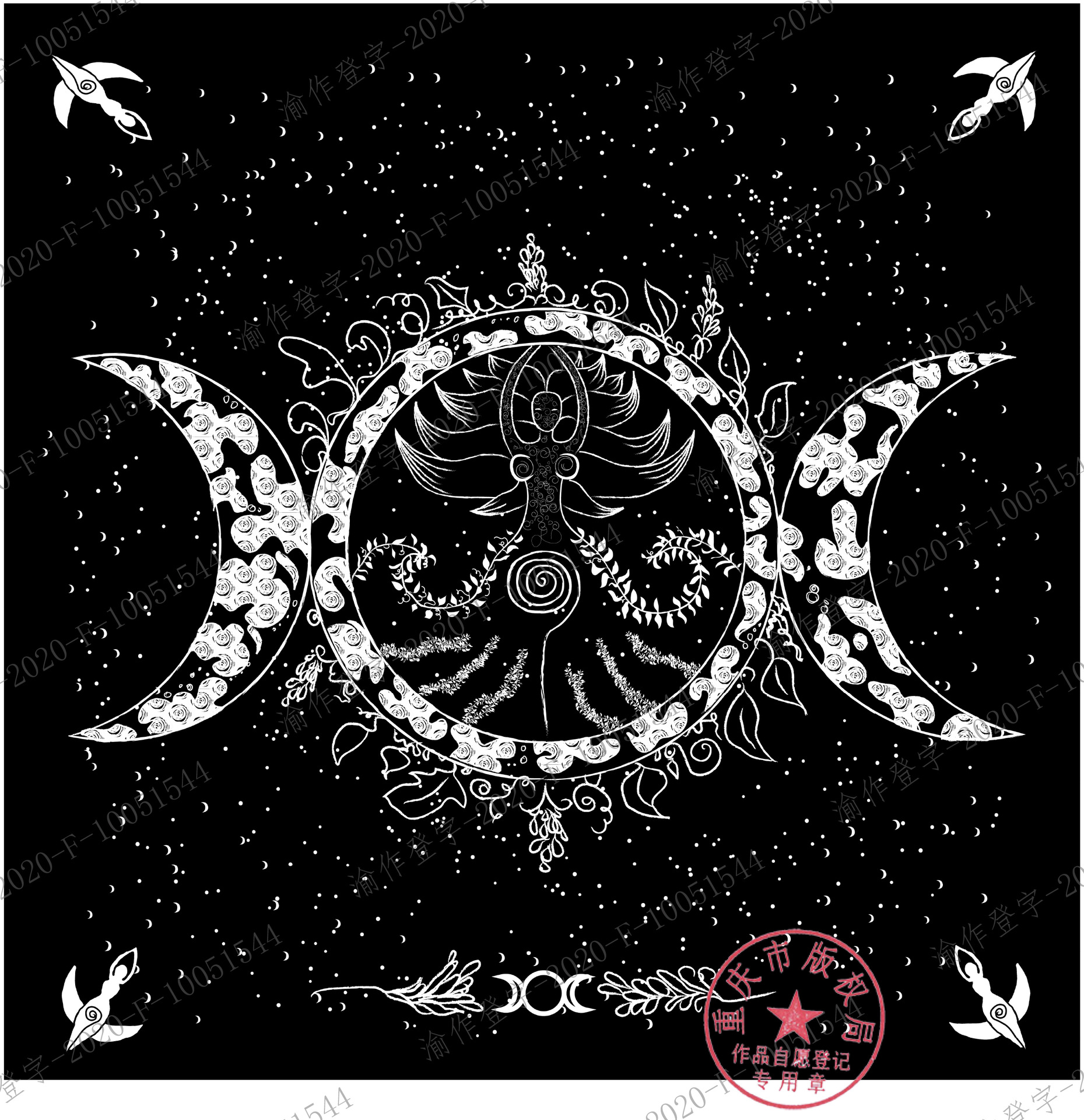 三相月女神塔罗牌神谕卡桌布配布袋2件套套装