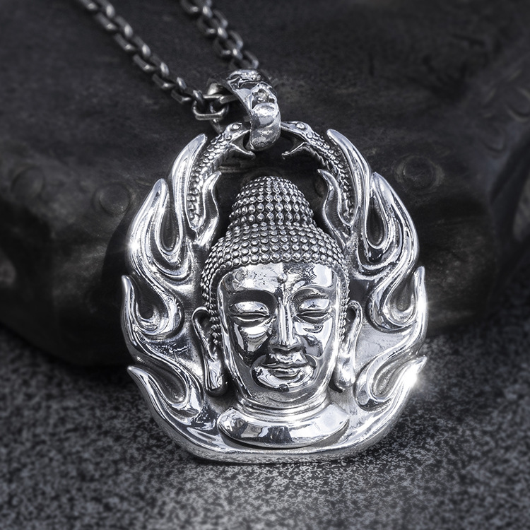 s999足银佛吊坠足银如来头像吊坠项链复古男士女款