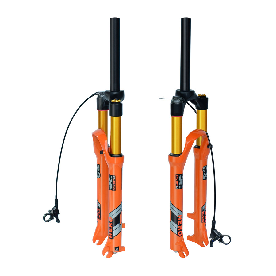 行程120mm山地自行车前叉气叉跨境自行车减震器避震器橙色镁合金