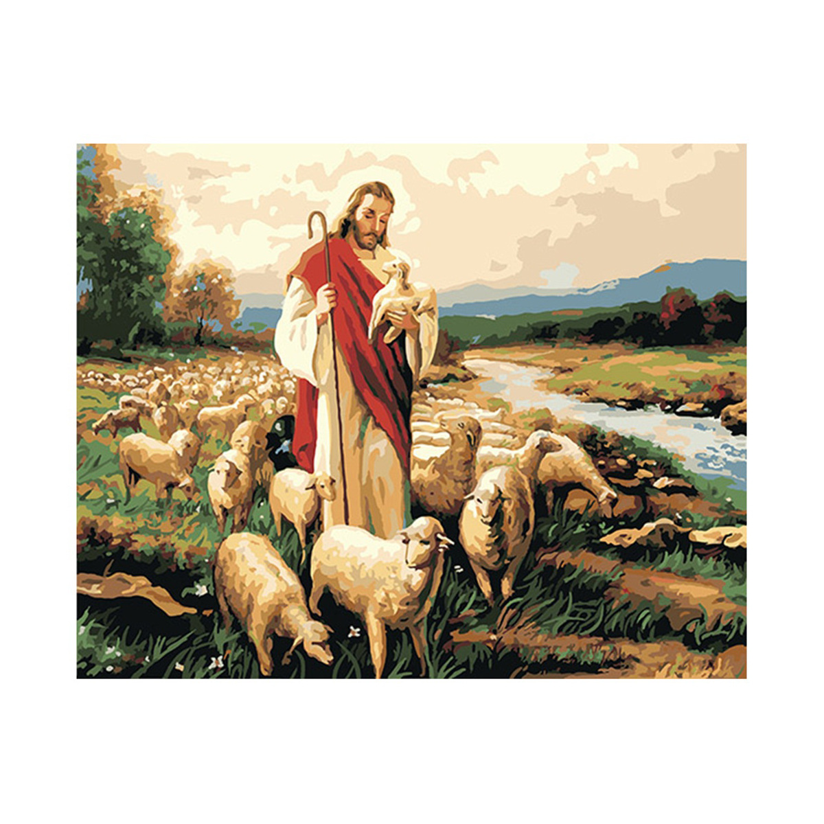 耶稣善牧diy数字油画厂家批发无框组合框绷好内框款式多跨境代发