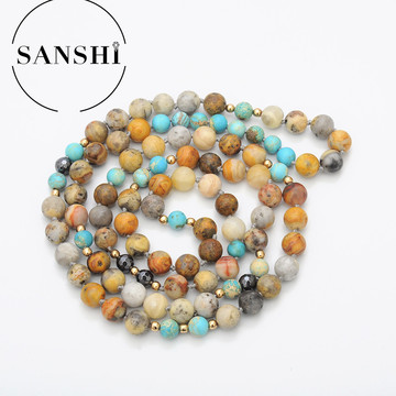 玛瑙项链 疯狂帝皇石打结项链波西米亚黑胆石项链多色天然石项链