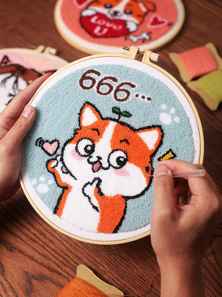 卡通独角兽戳戳绣搓搓秀手工刺绣diy材料包针绣毛线戳戳乐