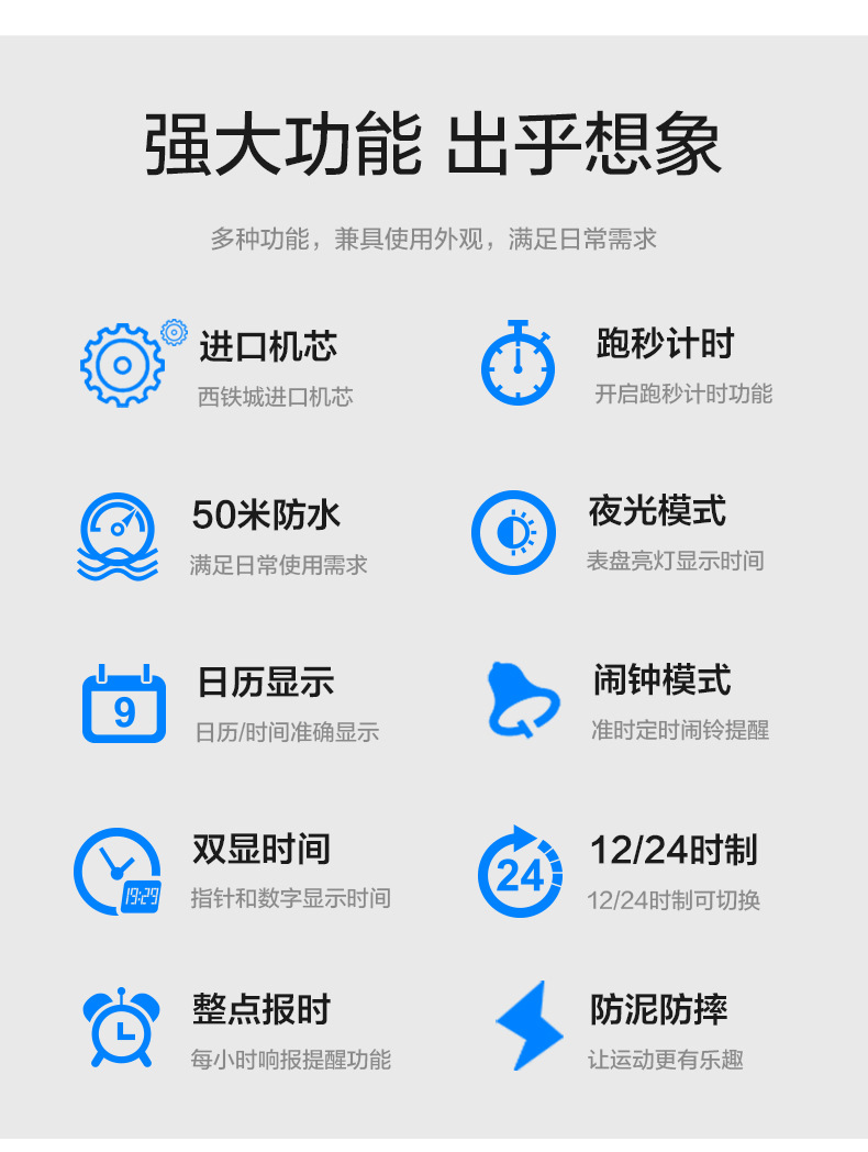 popart搏艺新款手表男正品时尚运动多功能电子手表男士防水批发