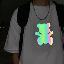 自制夏2020ins镭射炫彩反光短袖t恤男潮欧美高街宽松情侣半袖批发