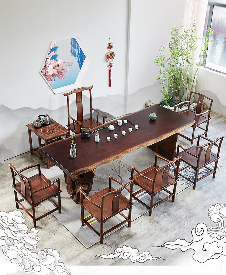 新中式茶桌全实木大板桌泡茶桌家用客厅办公室会客桌功夫茶几茶台