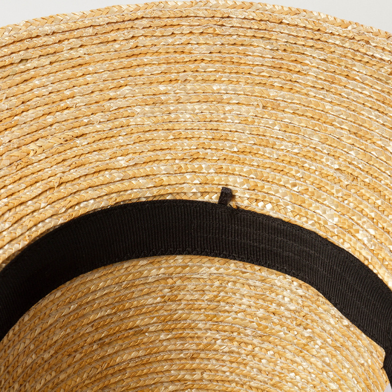 欧美风春夏新款高平顶宽檐麦秆草帽户外遮阳防晒凹造型走秀草帽