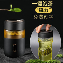 诺百纷新款茶水分离玻璃杯磁吸泡茶杯办公居家茶杯高硼硅玻璃杯