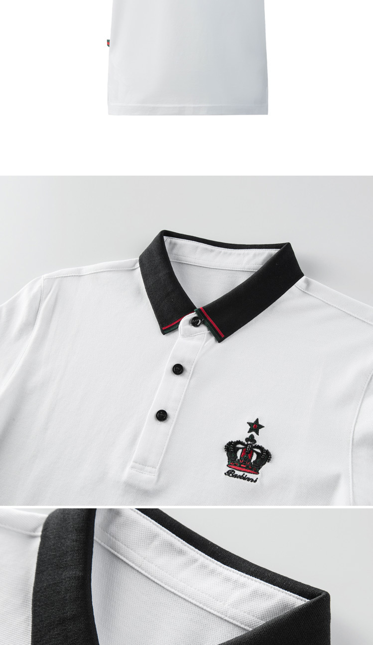 2020夏季polo衫手工钉珠皇冠男式短袖针织合体 轻商务上衣丝光棉