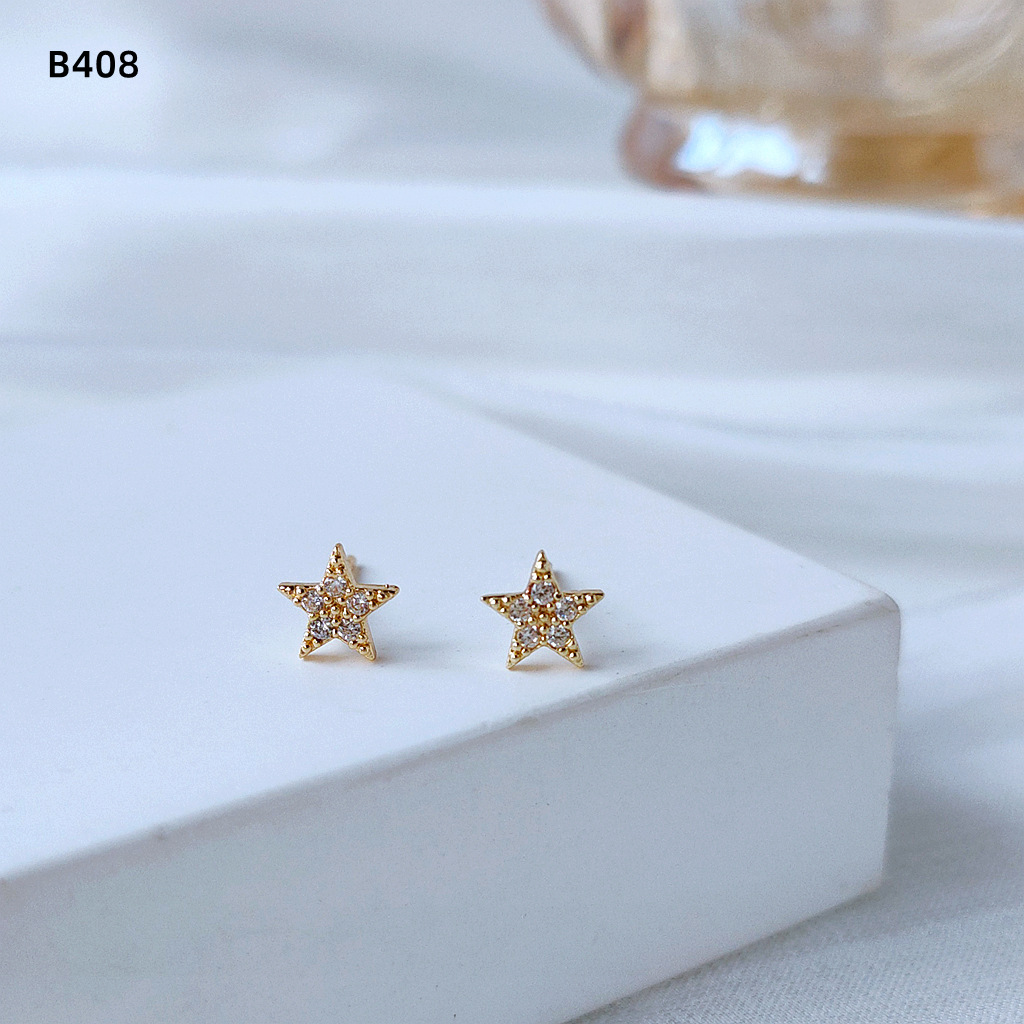 Bright Eyes 925 Silver Needle Plated 14K Real Gold Zircon Micro Inlaid Mini and Simple Small Ear Studs Female Bow Cross Earrings