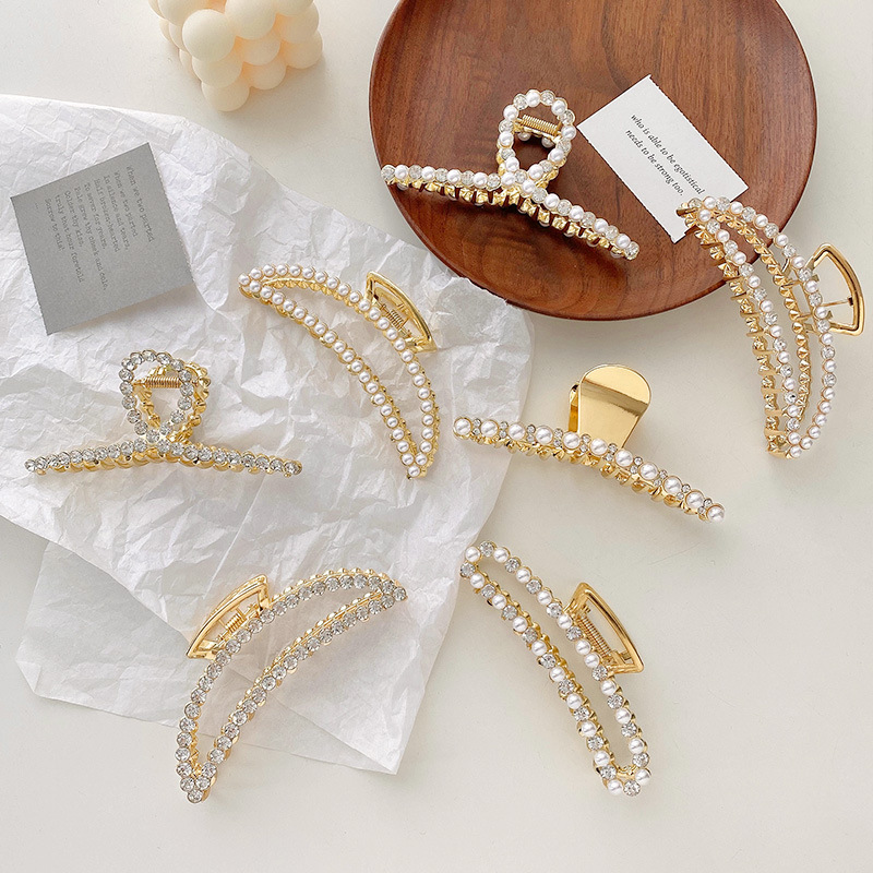 韩国网红ins大号珍珠发夹抓夹头发夹子后脑勺鲨鱼夹日系边夹发抓