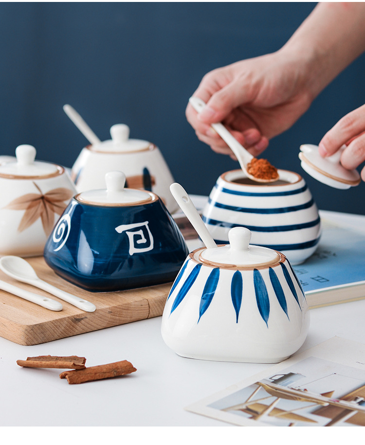 日式陶瓷调味罐套装厨房家用盐罐调料盒调味瓶佐料盒糖味精调料罐