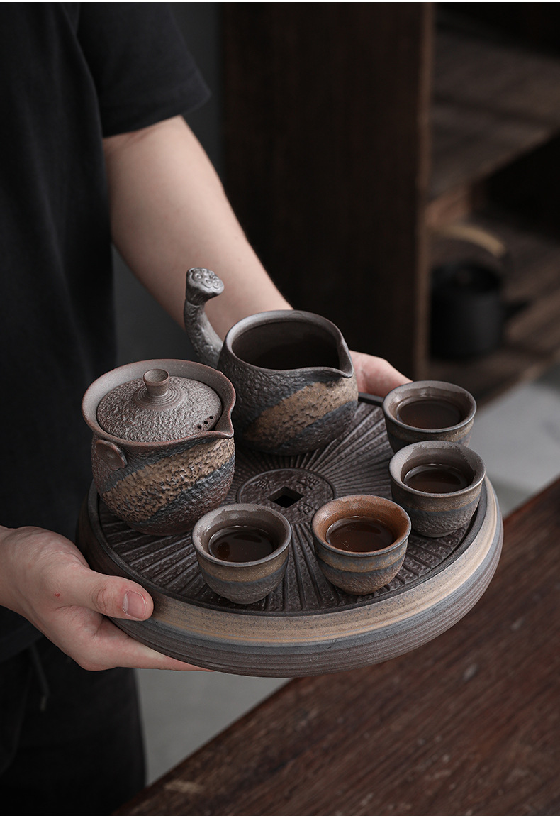 老岩泥鎏金铁釉茶具套装茶盘茶壶整套家用办公陶瓷功夫茶具礼盒