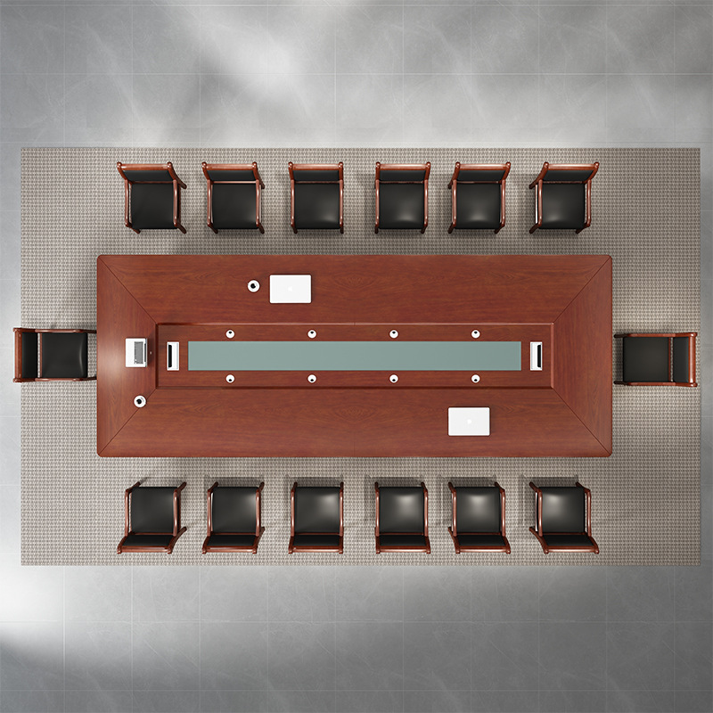 长方形会议室简约大型会议桌长桌多人商务洽谈会议台贴实木皮油漆