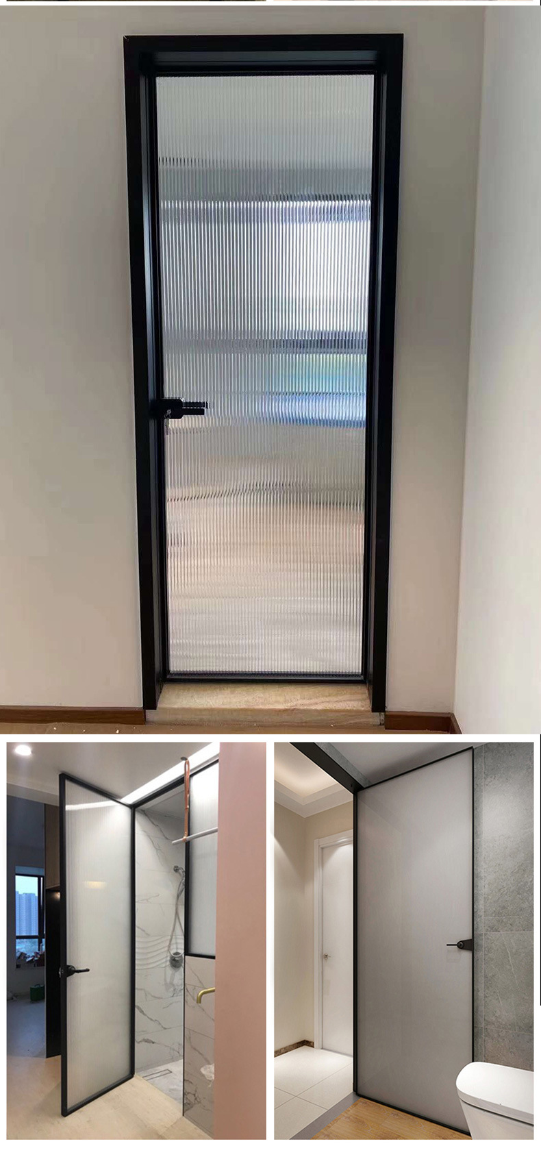 16极窄平开门家装厕所洗手间厨房门磨砂玻璃铝合金平开门格条装饰