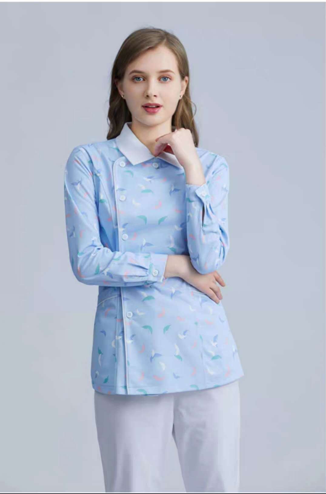 口腔分体护士服长短袖医护短款套装医院花色护士服美容服导医药店