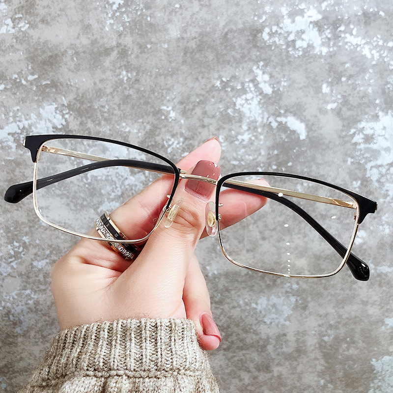 新款商务眼镜框男金属复古眉毛半框眼镜架配近视眼镜防蓝光平光镜