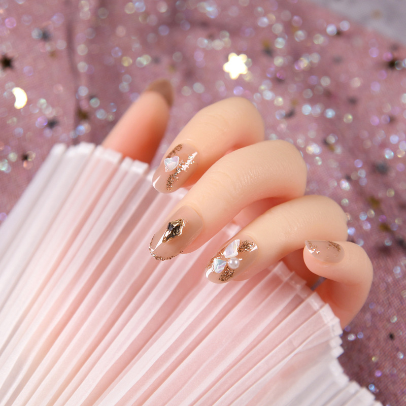 裸色金箔圆头穿戴甲片贝壳网红抖音可拆卸假指甲贴片美甲成品甲女