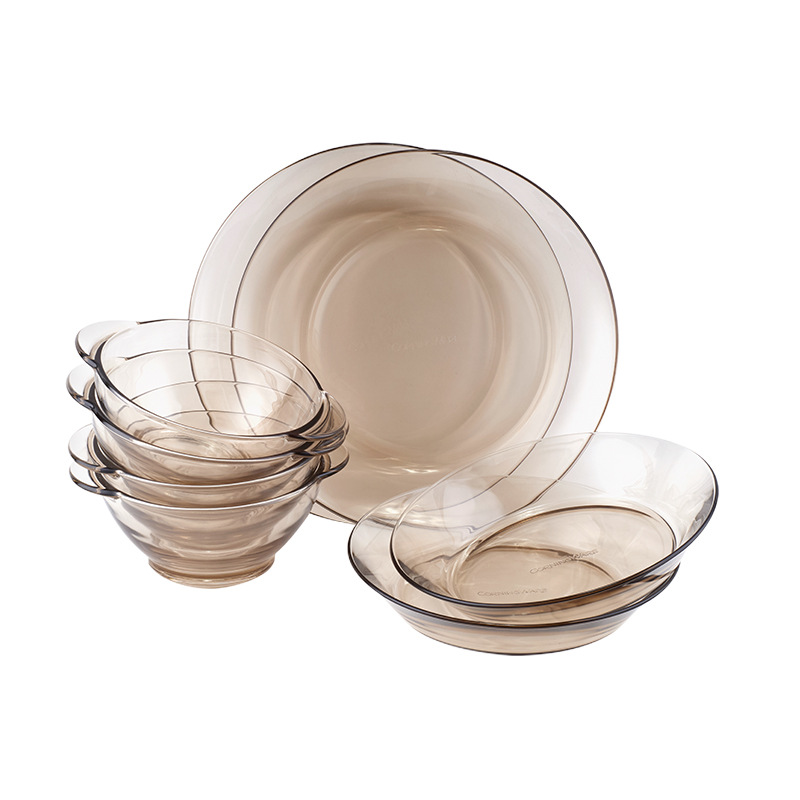 康宁餐具家用透明耐热玻璃碗碟深浅盘现代简约8件组套装康宁