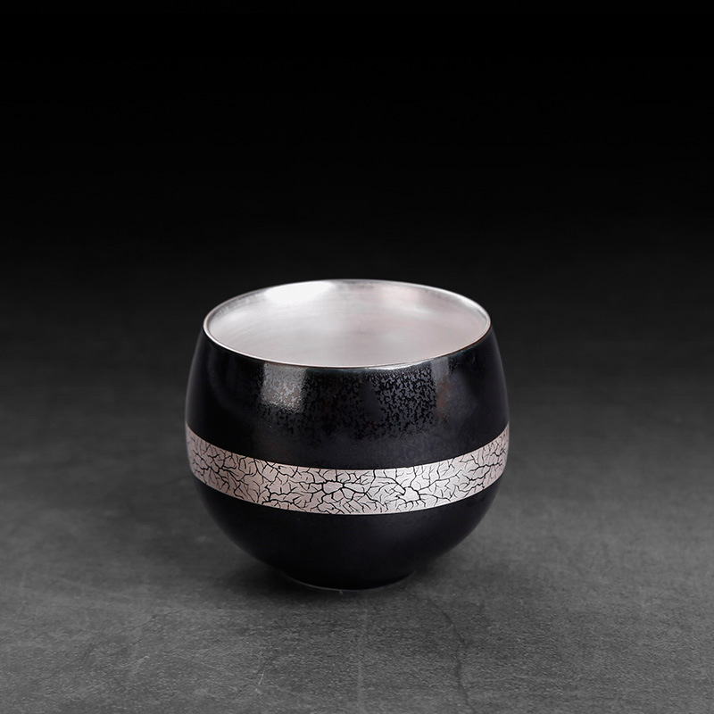 鎏银罗汉杯陶瓷单个主人杯品茗杯功夫茶杯子家用禅定杯黑色单杯