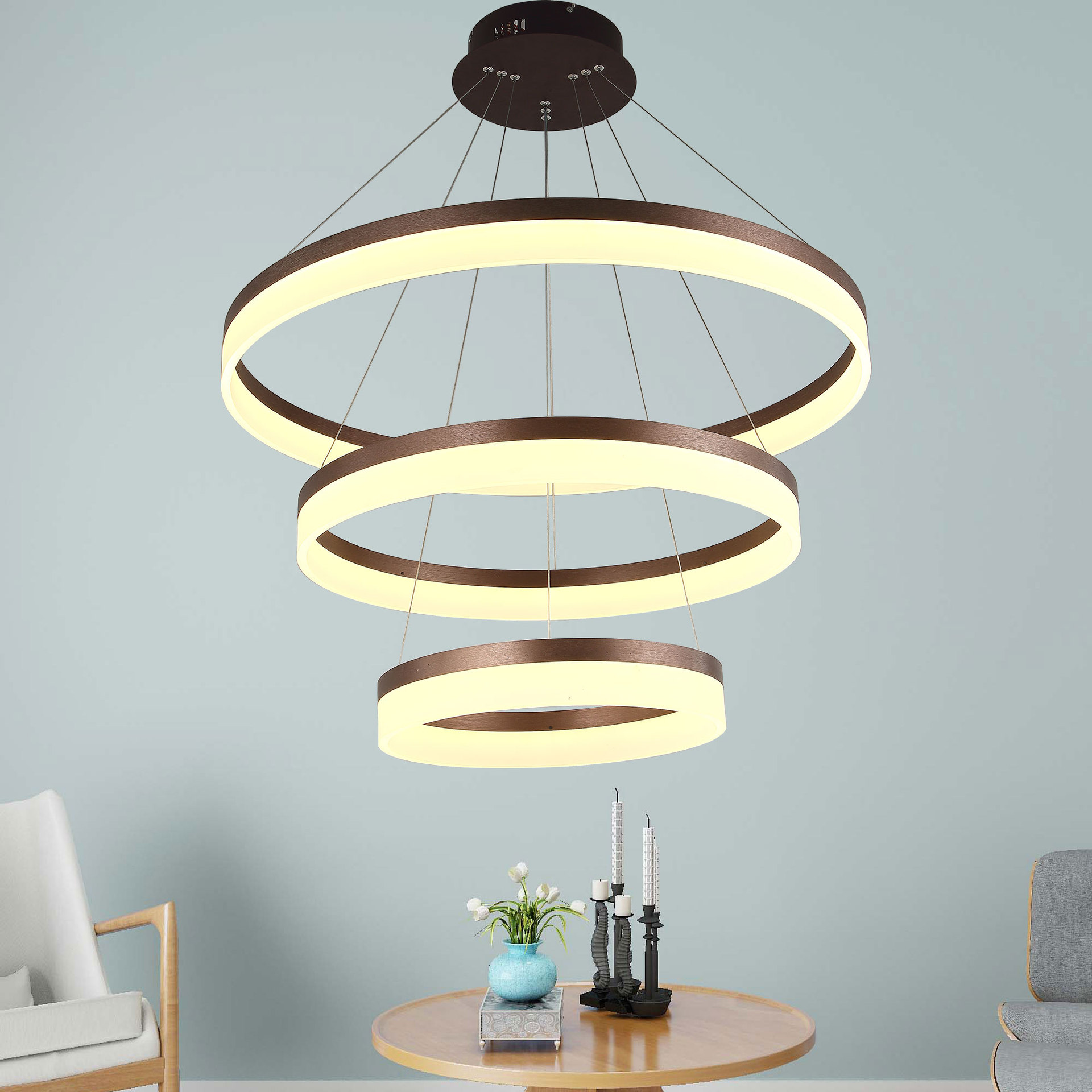 现代客厅led圆形鱼线餐吊灯 亚克力创意卧室吊灯吧台大堂轻奢吊灯