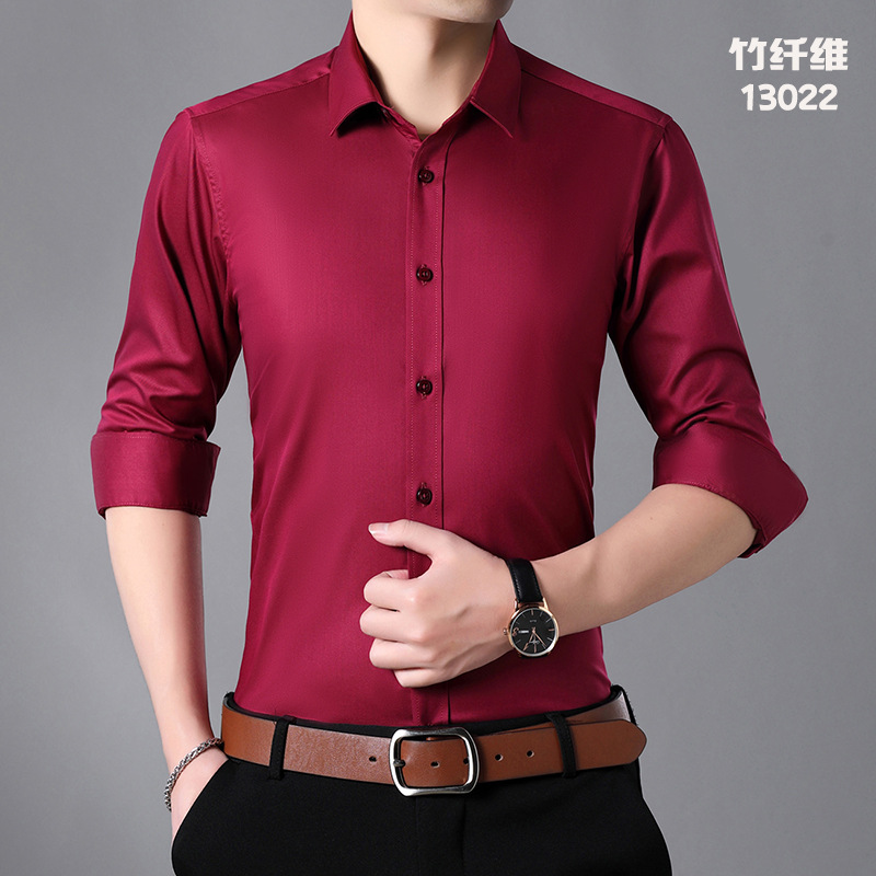 Customized Logo Bamboo Fiber Elastic Non-Ironing Men's Long-Sleeved Shirt Men's Business Wear Business Casual Formal Wear White Shirt