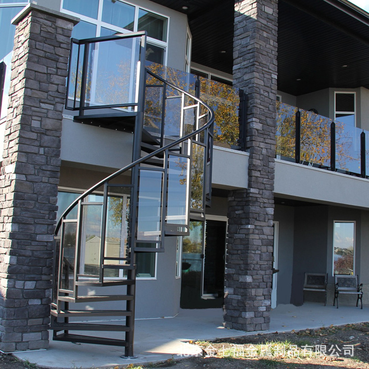 定制别墅家用室外旋转钢梯户外梯中柱圆形旋转楼梯弧形铁艺防护栏