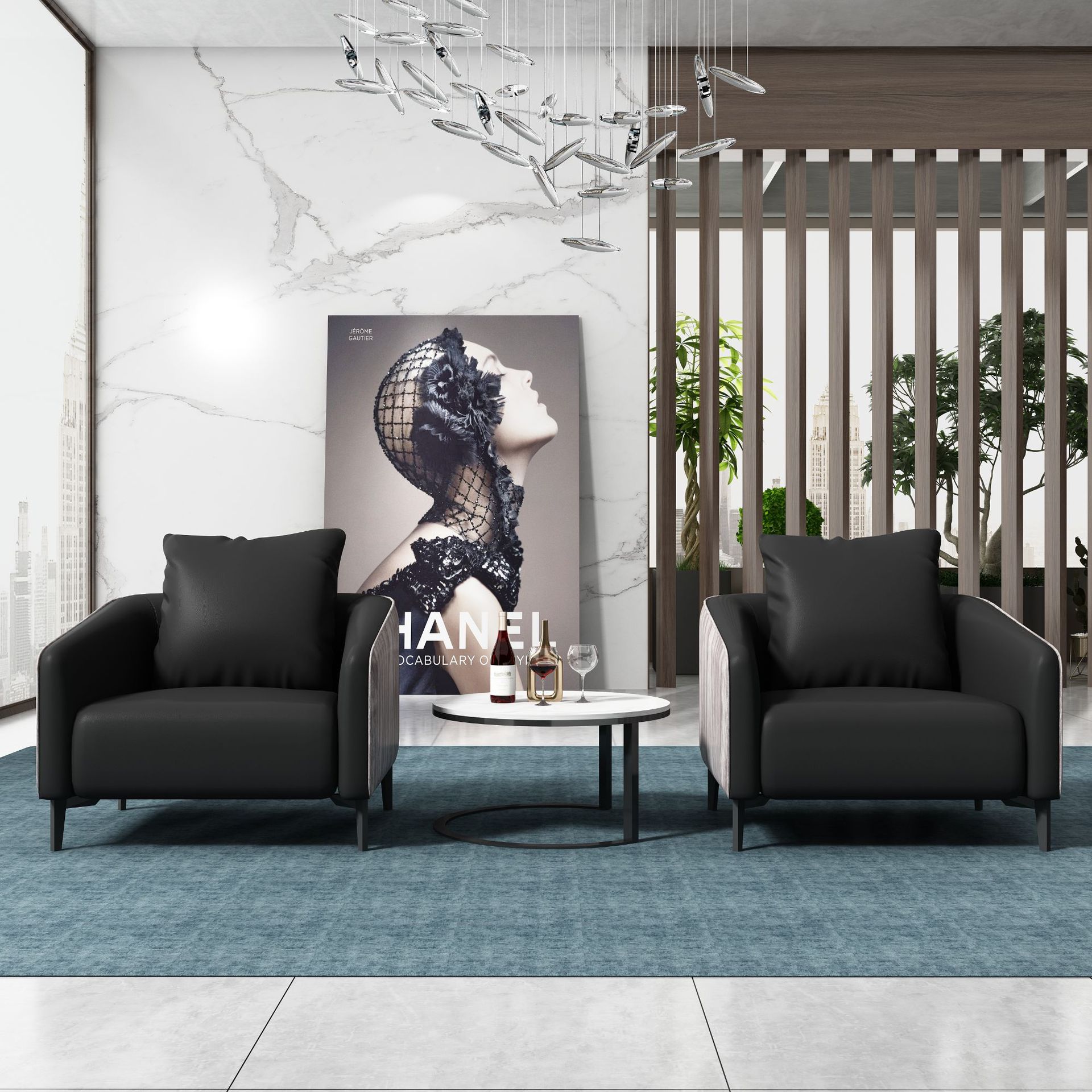 佛山办公沙发茶几组合现代简约会客室接待洽谈休息区木纹皮沙发