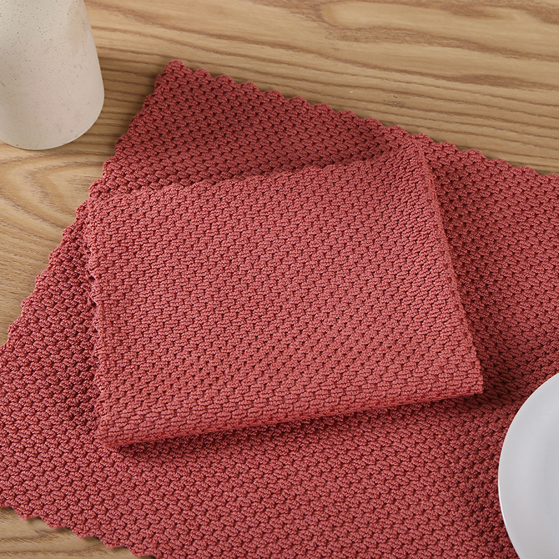 Solid Color Lock Edge Lace Dishcloth Household Cleaning Kitchen Supplies Wheat Grain Towel Oil Removing Household Absorbent Cloth
