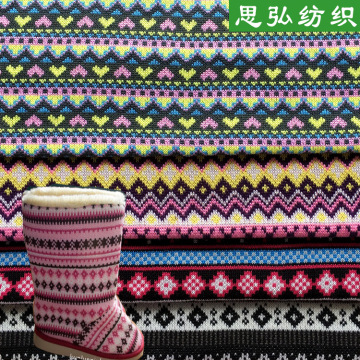 鞋材毛线面料工艺品针织布 毛织电脑提花心型圣诞袜鞋子面料批发