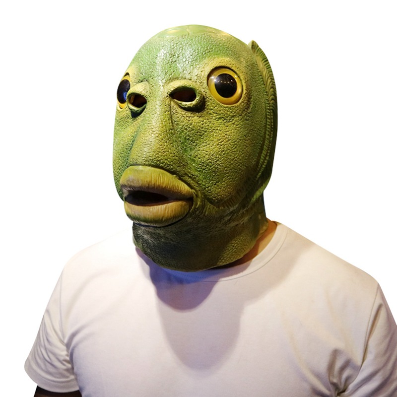 绿鱼人怪怪鱼面具乳胶动物头套万圣节抖音同款亚马逊爆款跨境专供