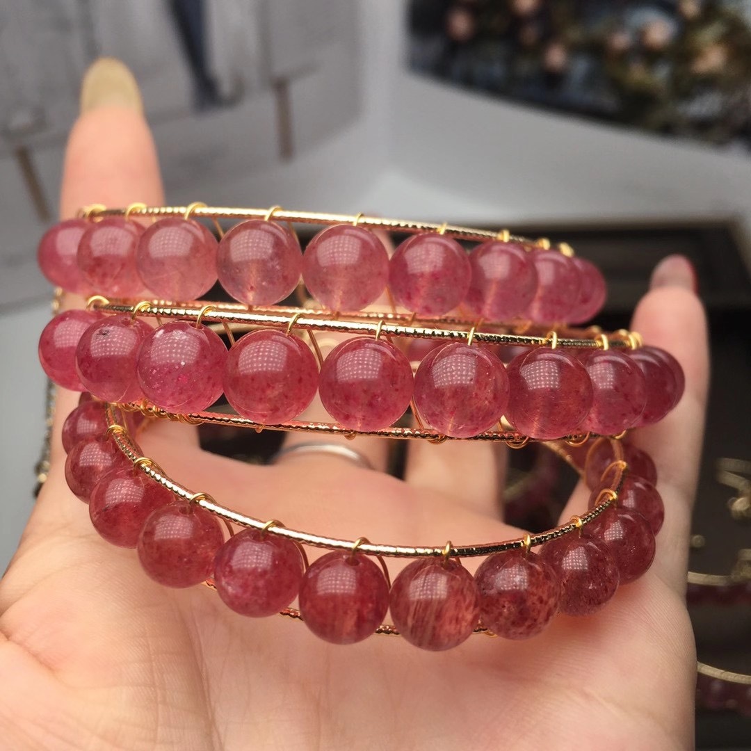 厂家批发草莓晶手镯手环 14k包金手工编织 晶体通透干净颜色鲜红