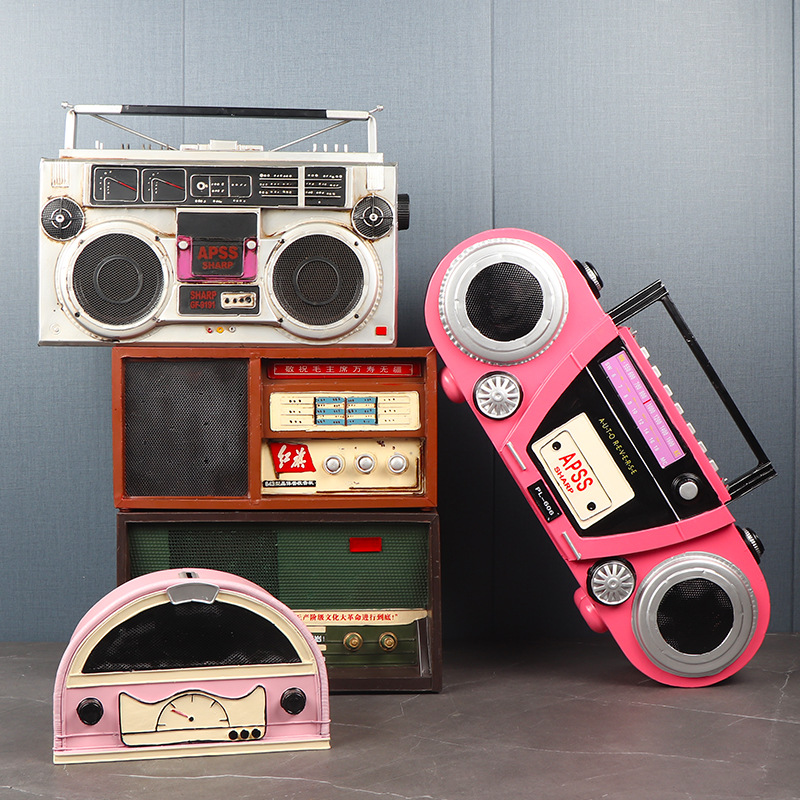 复古收音机模型手工铁艺摆件影院创意道具摆设家居客厅怀旧装饰品