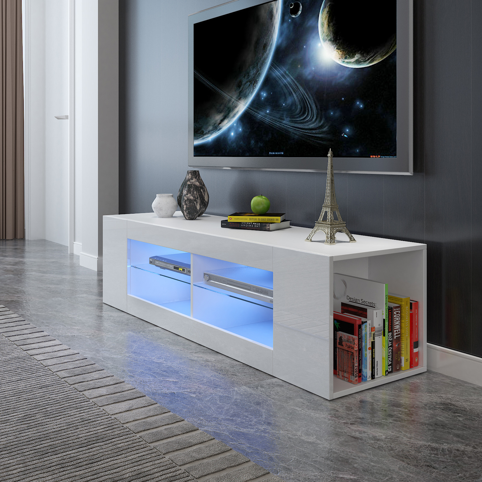 现代简约高光泽led电视柜视听柜客厅带灯家具 收纳柜小户型