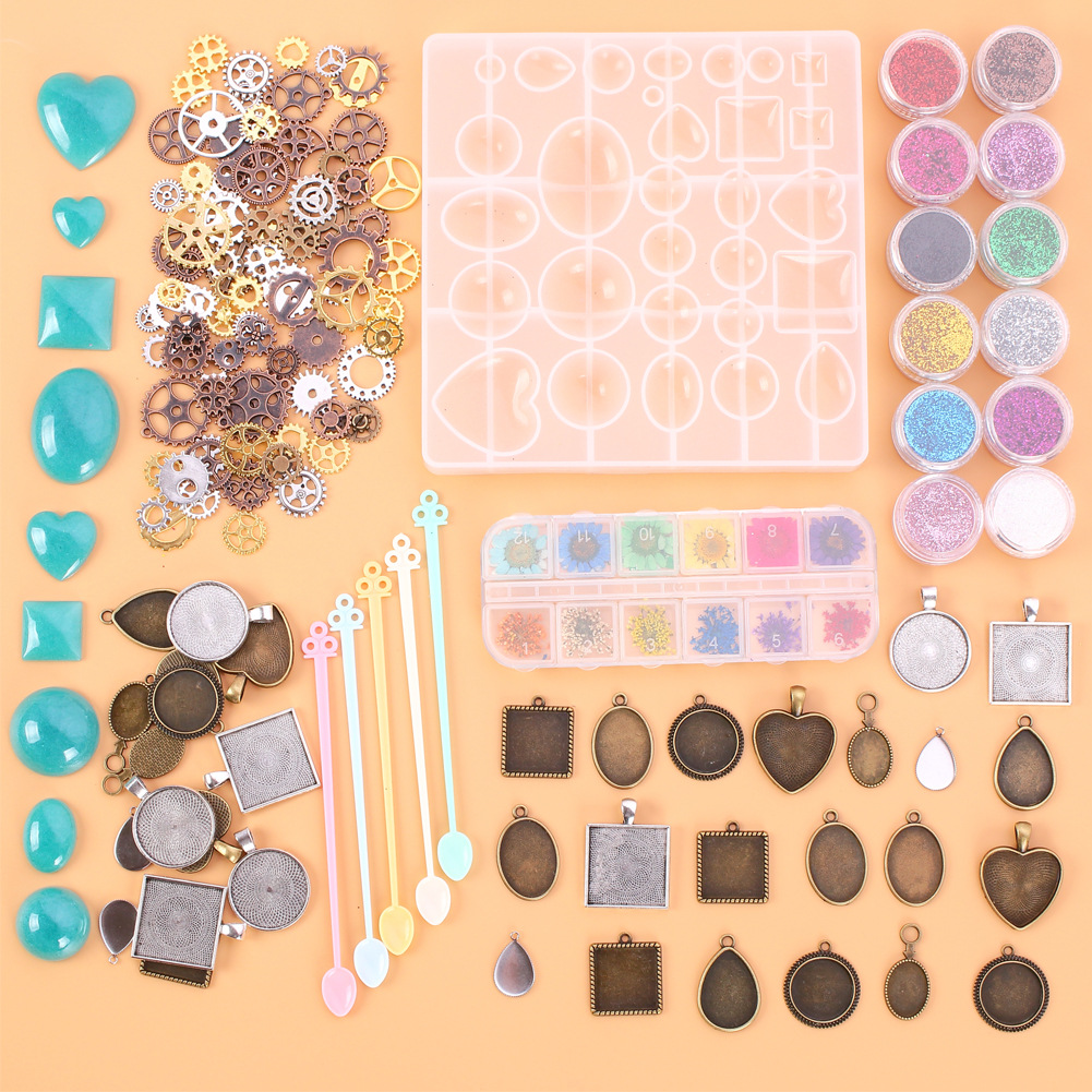 亚马逊热卖45件套水晶滴胶吊坠模具套装diy手工制作硅胶模具