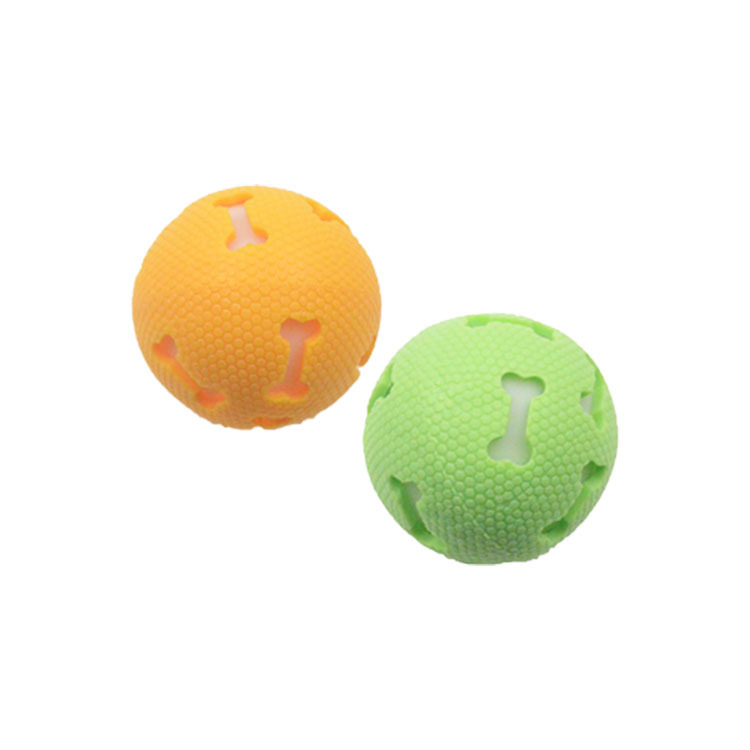 Cross-Border Dog Toy Elastic Ball Hollow Bone Luminous Ball 7.5cm Bite-Resistant TPR Pet Toy Factory Direct Supply