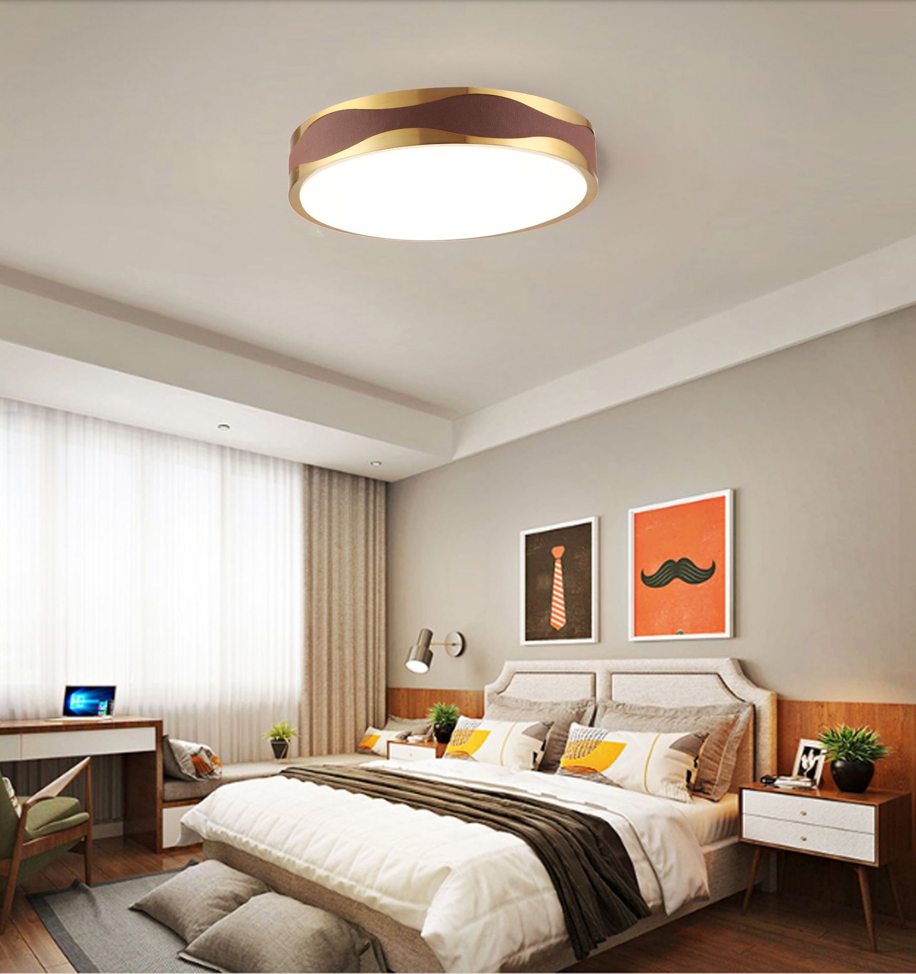 皮革吸顶灯主卧灯轻奢吸顶灯灯个性简约创意吸顶灯led主卧灯具