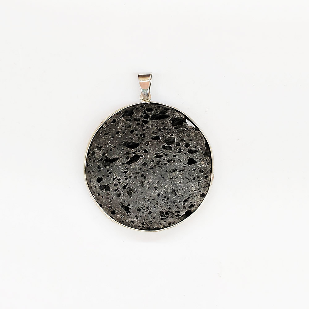 天然火山石吊坠 黑色圆形半宝石吊坠 手工diy项链吊坠饰品配件