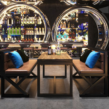 大理石高脚吧台桌家用圆桌圆形酒吧商用小吧台奶茶店桌椅休闲桌椅