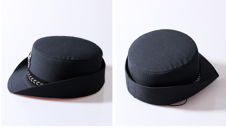 新式女款保安卷檐帽女式保安卷沿帽子保安执勤帽子老式女士大檐帽