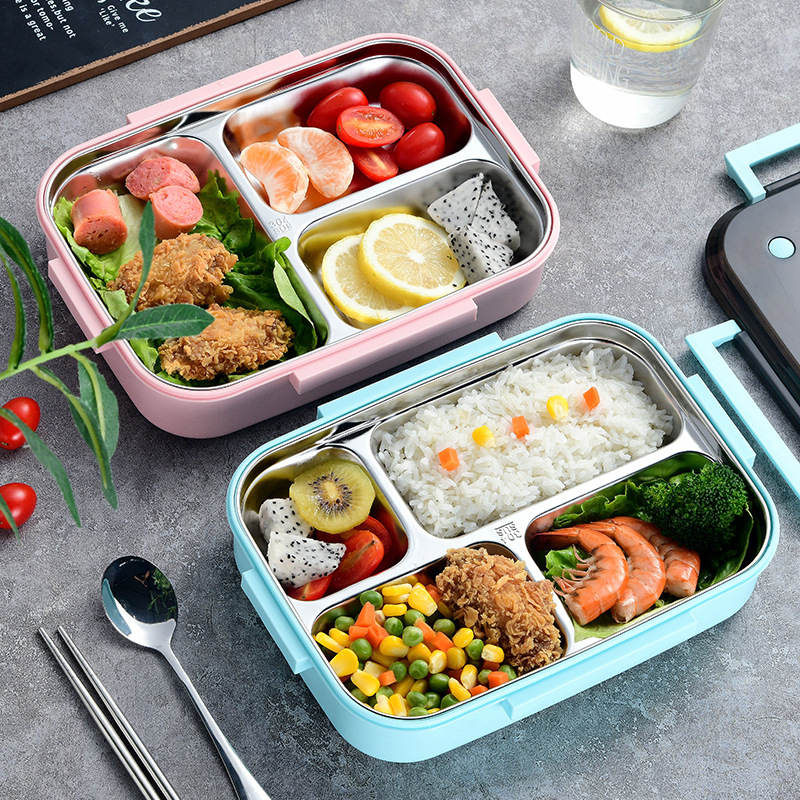 304 Stainless Steel Insulated Lunch Box Japanese Bento Crisper Student Office Worker Compartment Insulation Four-Grid Lunch Box