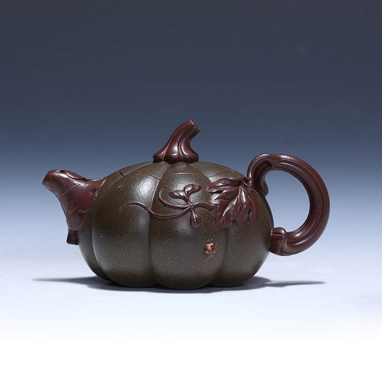 宜兴紫砂茶壶全纯手工茶具 王红娟全手工 原矿绿泥 双色小南瓜壶