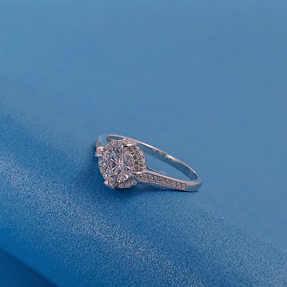 金盟珠宝 s925纯银四爪圆形高碳钻sona钻指环女戒