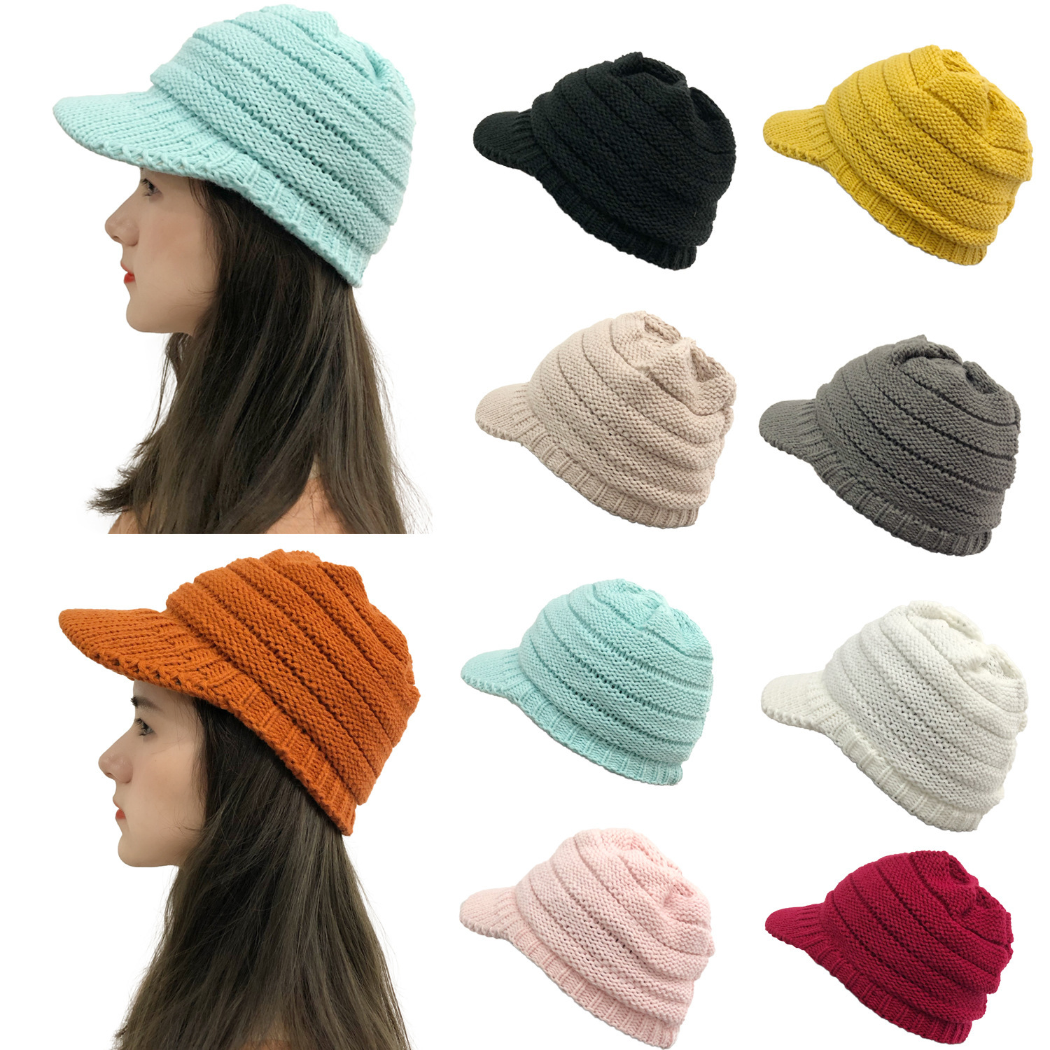 2020新款冬季户外女士滑雪鸭舌毛线帽成人防寒保暖护耳针织帽子