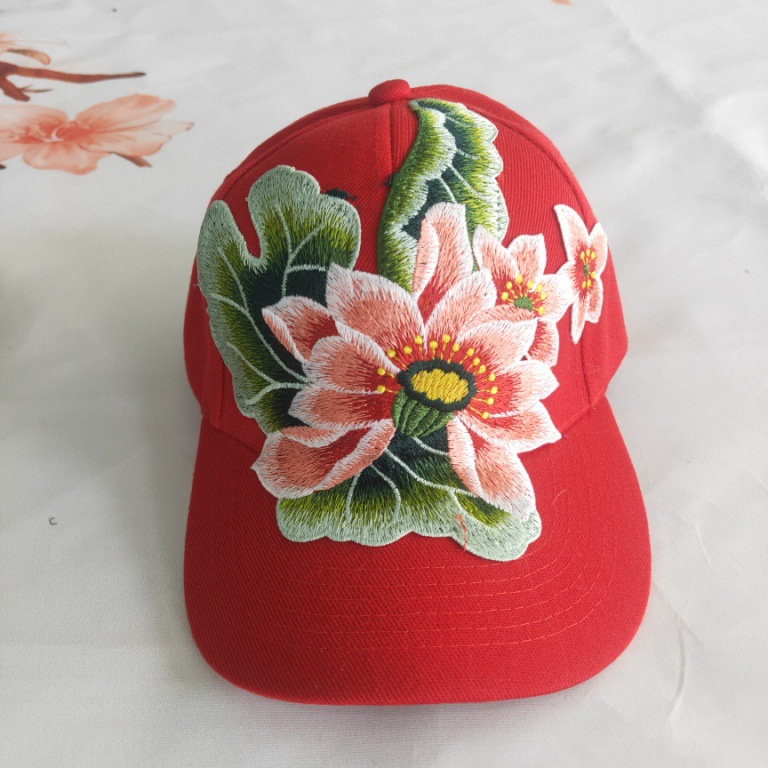 云南民族风刺绣花荷花帽女士春秋遮阳帽夏季防晒短檐棒球帽