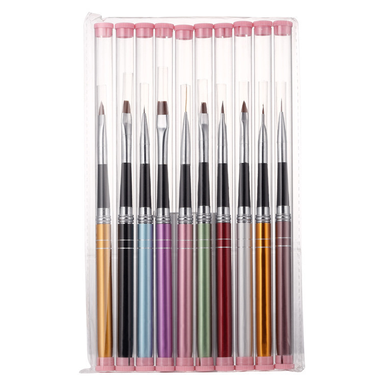 Nail Set Pen Painted UV Pen Makeup Brush Brush 10 PCs a Set of Line Drawing Pen Flat Mouth round Head UV Pen