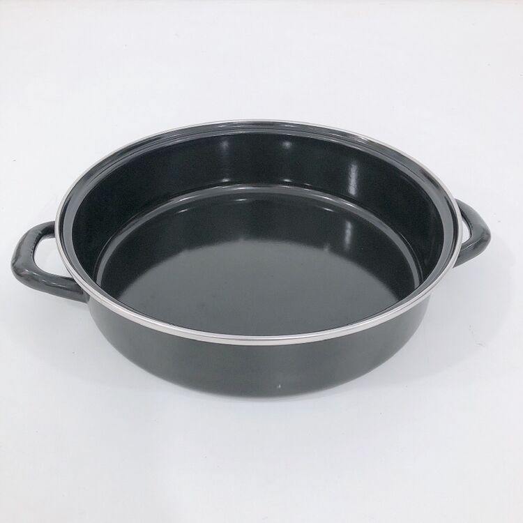 厂家直销 搪瓷平底锅无涂层不粘烤肉煎锅铁锅双耳炒锅电磁炉燃气